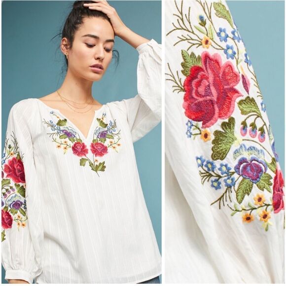 Rare Anthropologie Mira Embroidered Peasant Blouse NWOT Medium - Picture 7 of 16